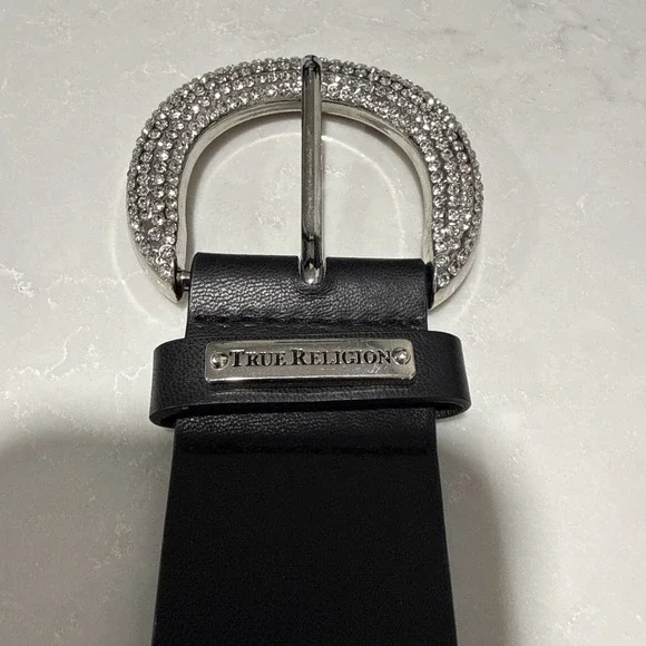 True Religion Men's Belt Horseshoe Rhinestone Silver Crystal Belt Size L/XL - Picture 1 of 7